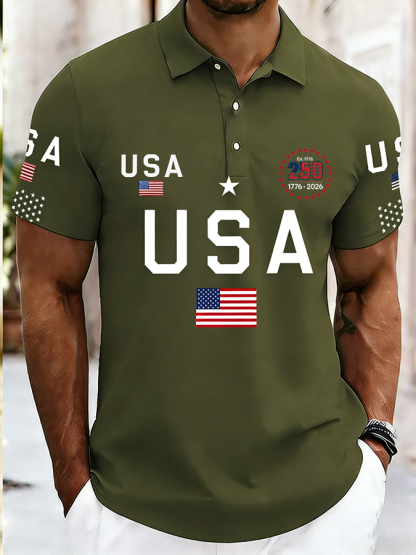Men's Casual American 250th Anniversary Print Polo Shirt