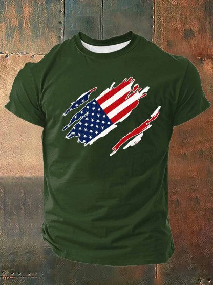 US Flag Printed Cotton T-Shirt