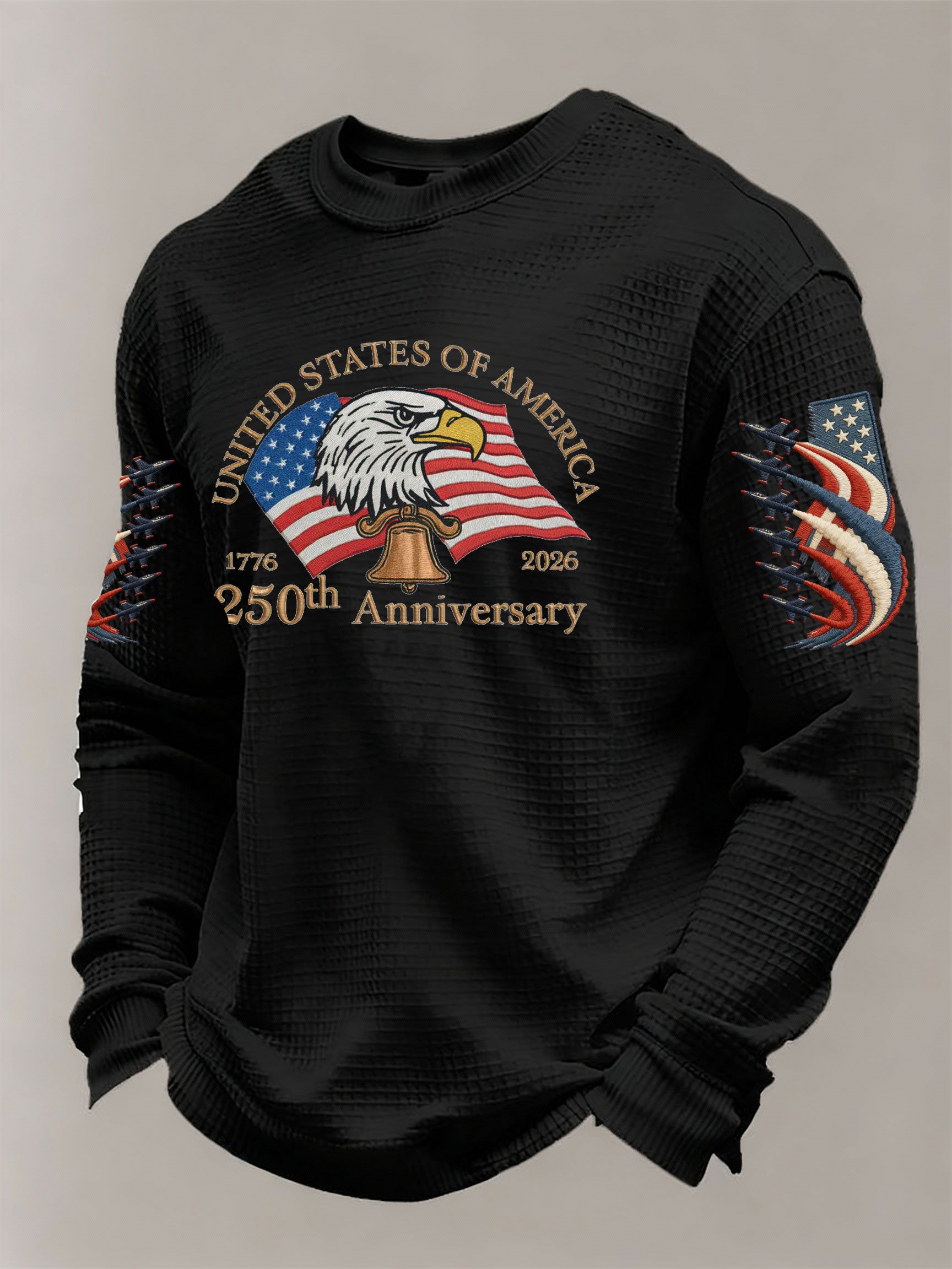 Men's 250th Anniversary of the Founding of the United States Printed Waffle Long-Sleeve T-Shirt!