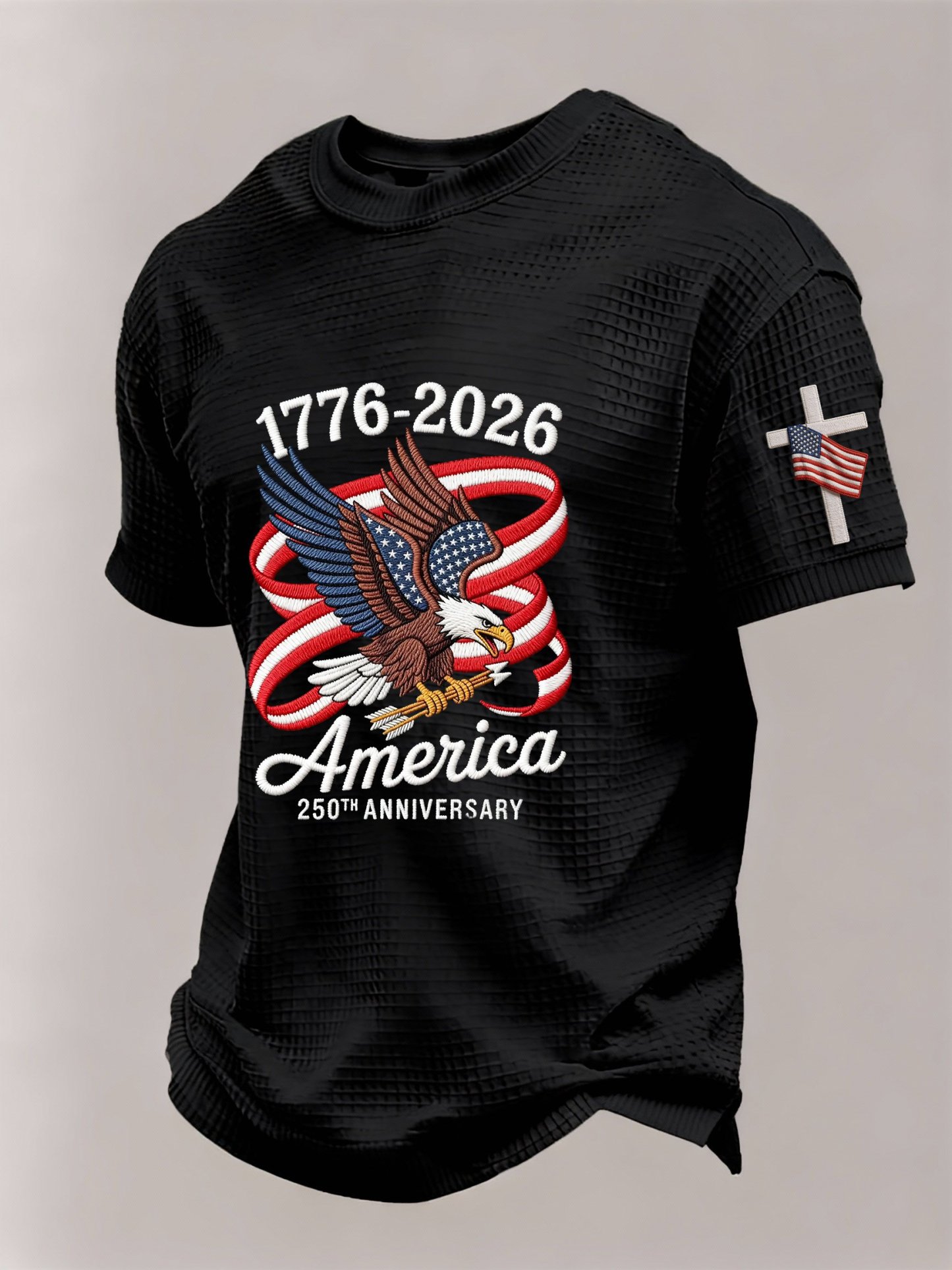 Men’s USA 250th Anniversary Embroidered Print Short Sleeve Waffle T-Shirt