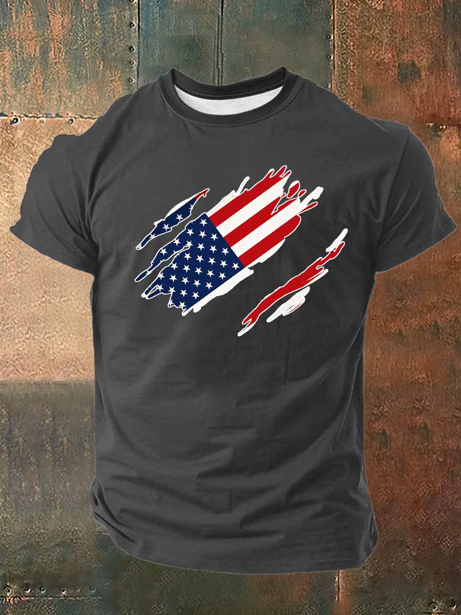 US Flag Printed Cotton T-Shirt