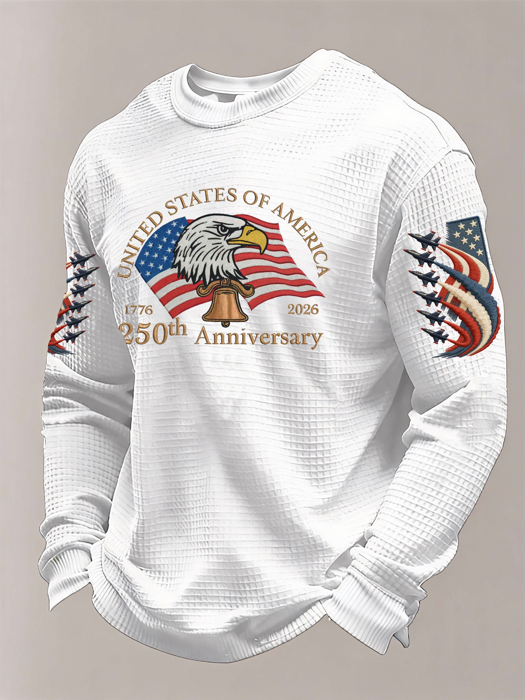 Men's 250th Anniversary of the Founding of the United States Printed Waffle Long-Sleeve T-Shirt!