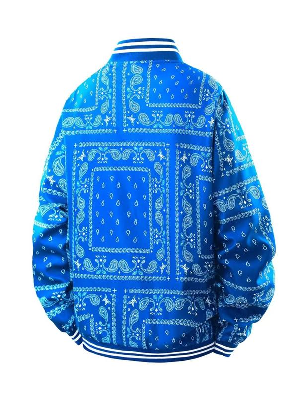 Men's regular fit retro floral print baseball collar jacket!