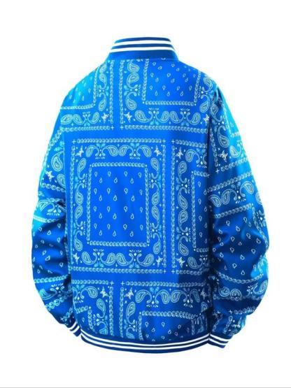 Men's regular fit retro floral print baseball collar jacket!