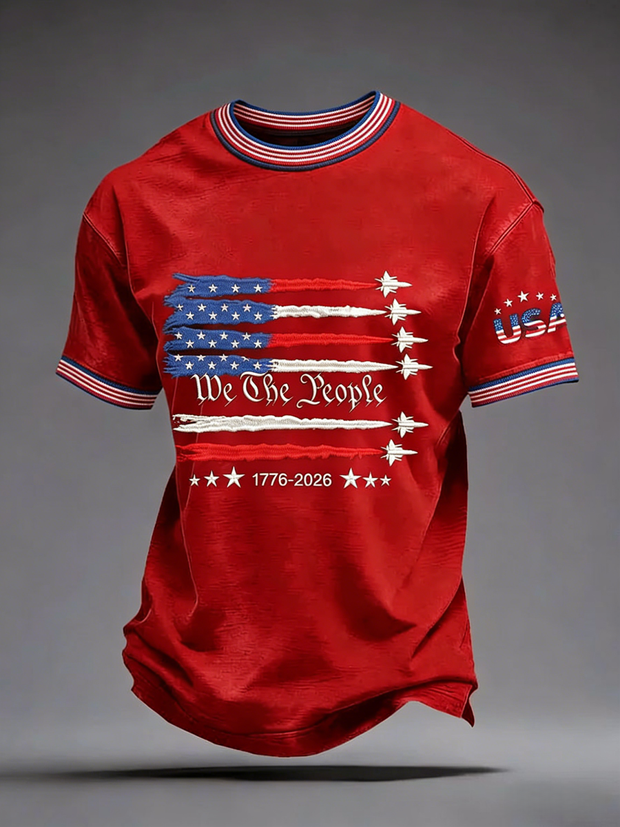 Men's USA 1776-2026 Print Casual T-Shirt