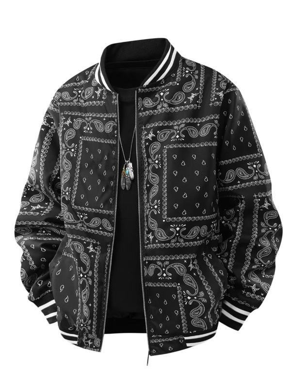 Men's regular fit retro floral print baseball collar jacket!