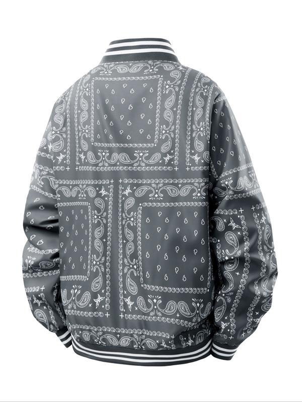 Men's regular fit retro floral print baseball collar jacket!