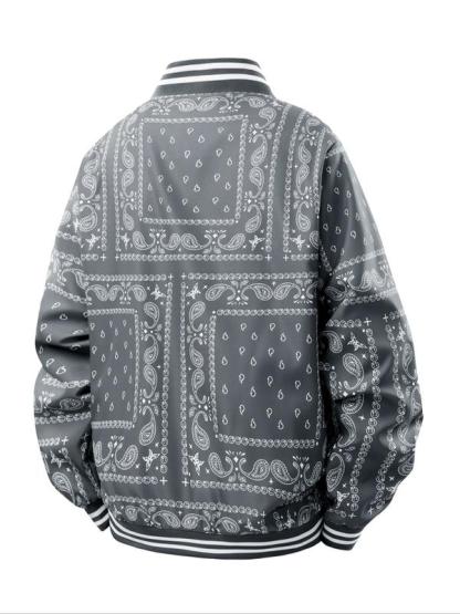 Men's regular fit retro floral print baseball collar jacket!