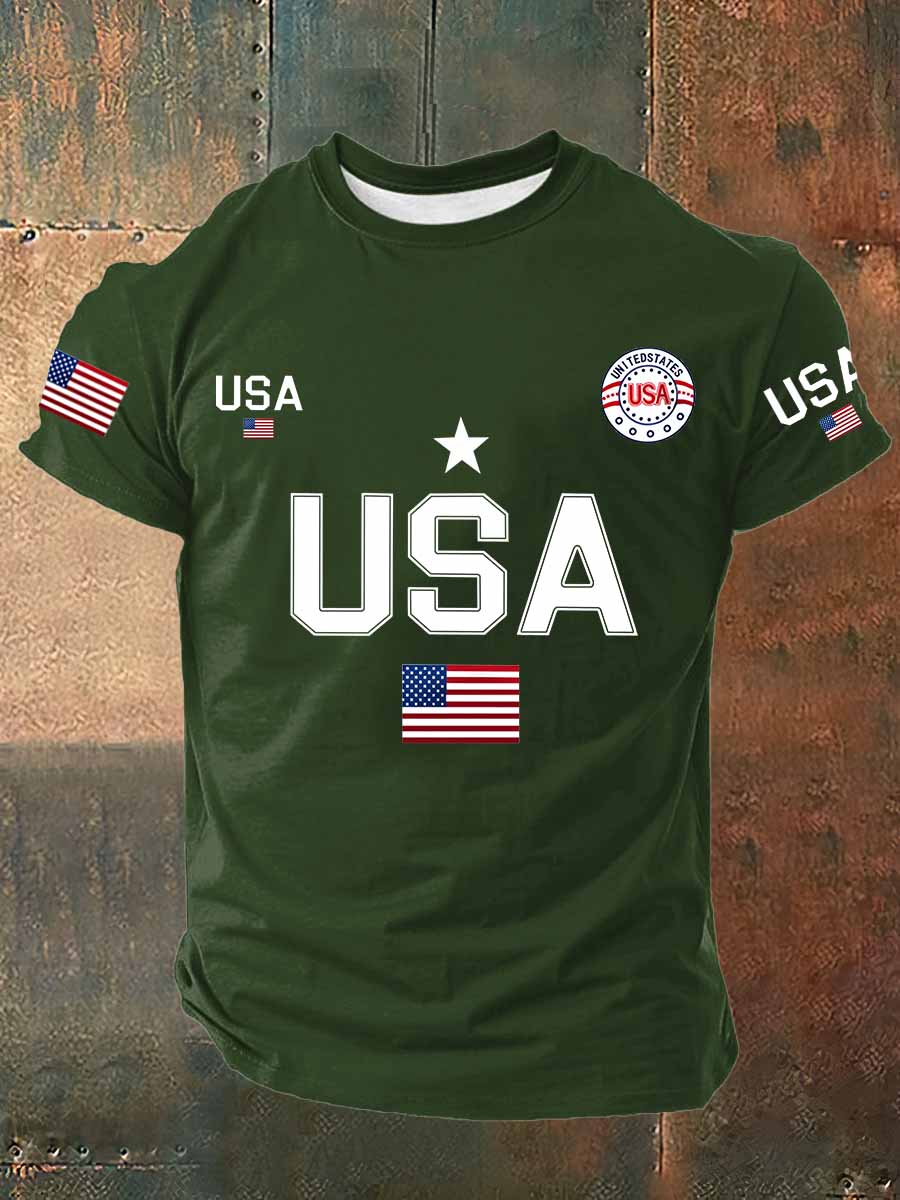 USA Flag Printed Cotton T-Shirt