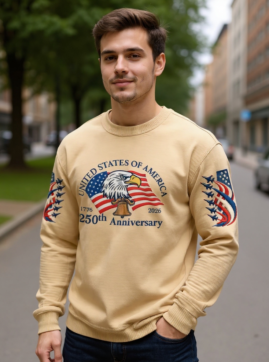 Men's 250th Anniversary of the Founding of the United States Printed Waffle Long-Sleeve T-Shirt!