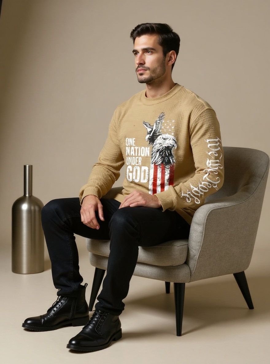 Men's Retro Faith Printed Casual Long-Sleeved Top