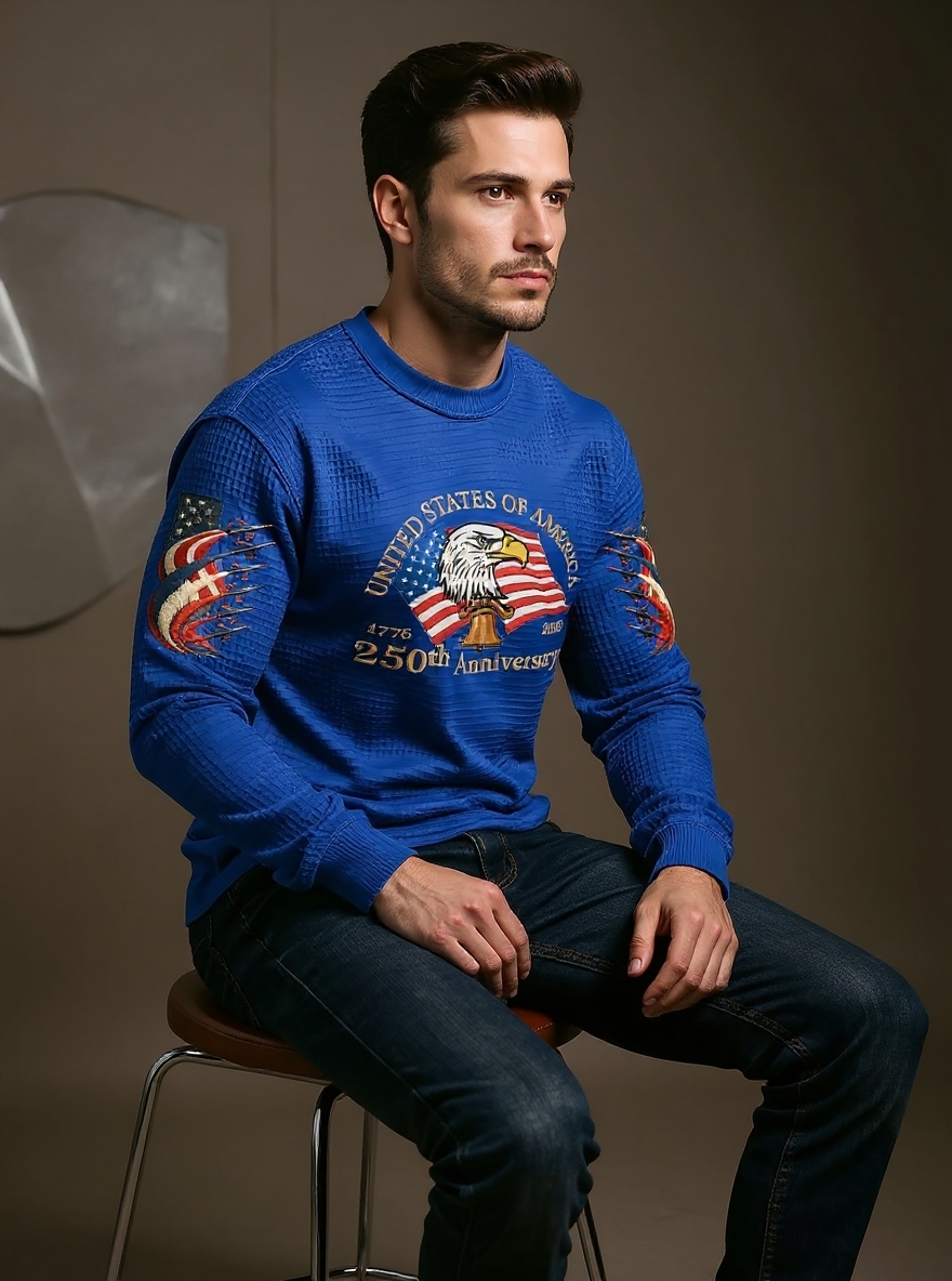 Men's 250th Anniversary of the Founding of the United States Printed Waffle Long-Sleeve T-Shirt!