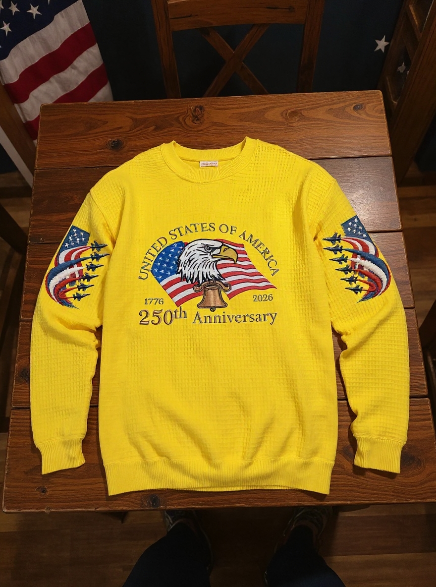 Men's 250th Anniversary of the Founding of the United States Printed Waffle Long-Sleeve T-Shirt!