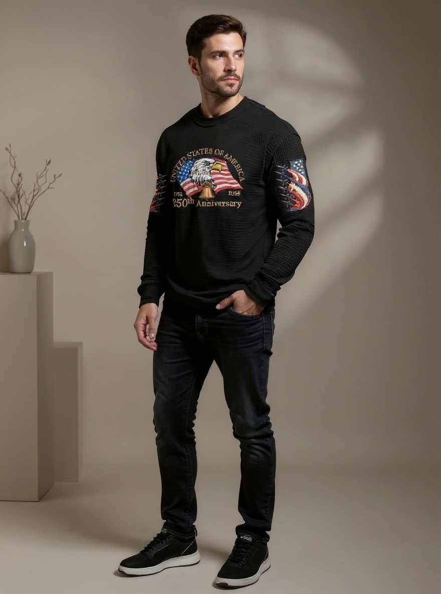 Men's 250th Anniversary of the Founding of the United States Printed Waffle Long-Sleeve T-Shirt!