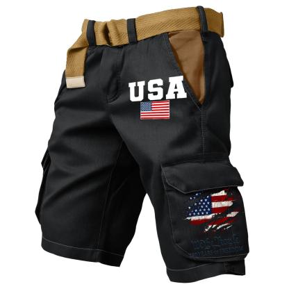 [Copy][Copy][Copy][Copy]Men's Retro Flag Print Cargo Shorts (Belt Not Included)!