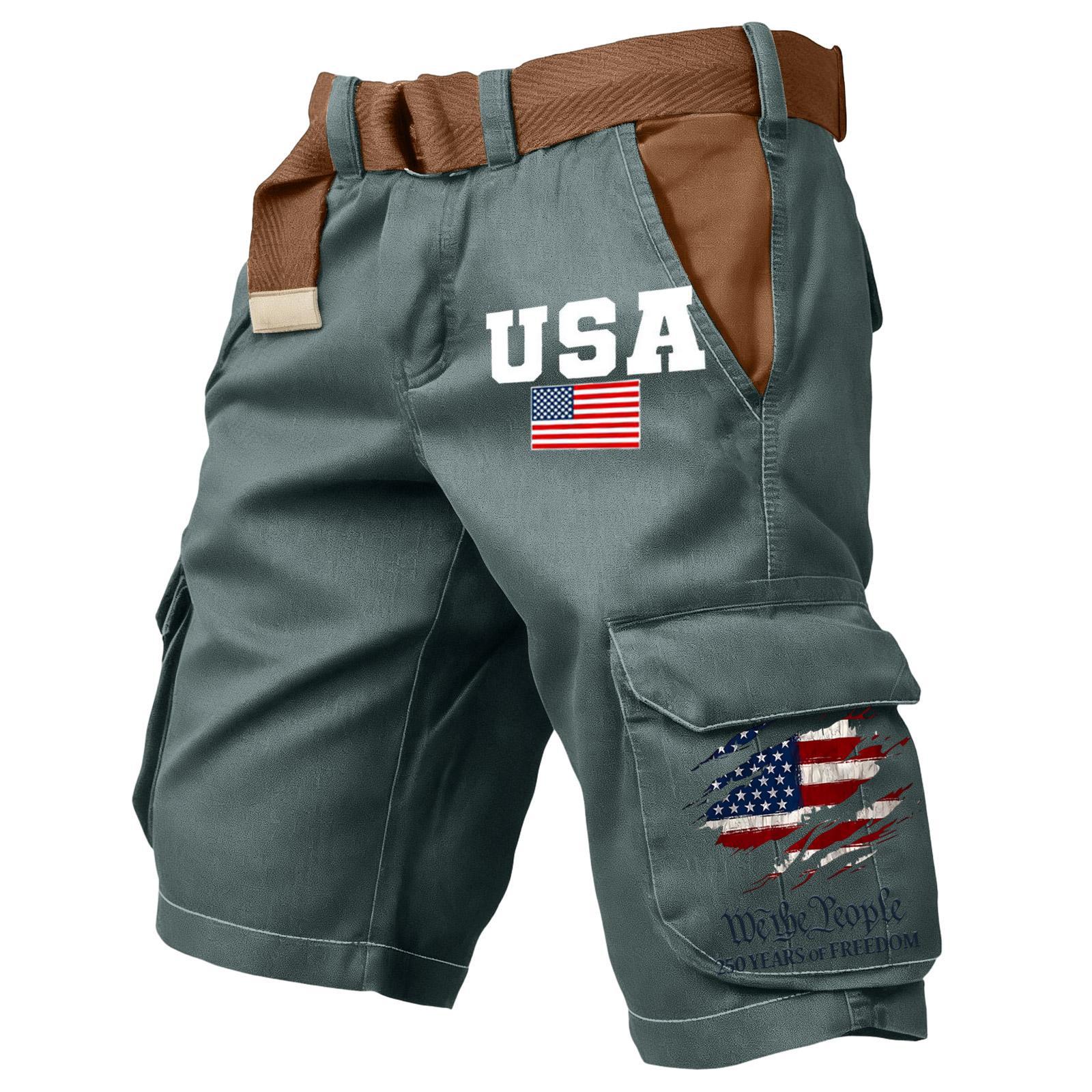 [Copy][Copy][Copy][Copy]Men's Retro Flag Print Cargo Shorts (Belt Not Included)!