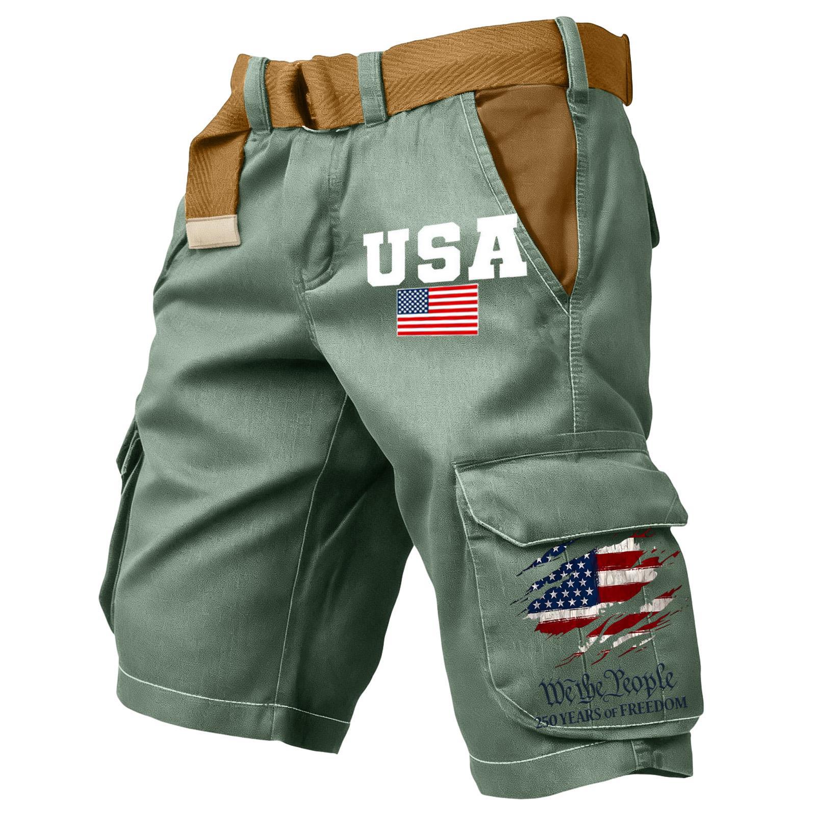 [Copy][Copy][Copy][Copy]Men's Retro Flag Print Cargo Shorts (Belt Not Included)!