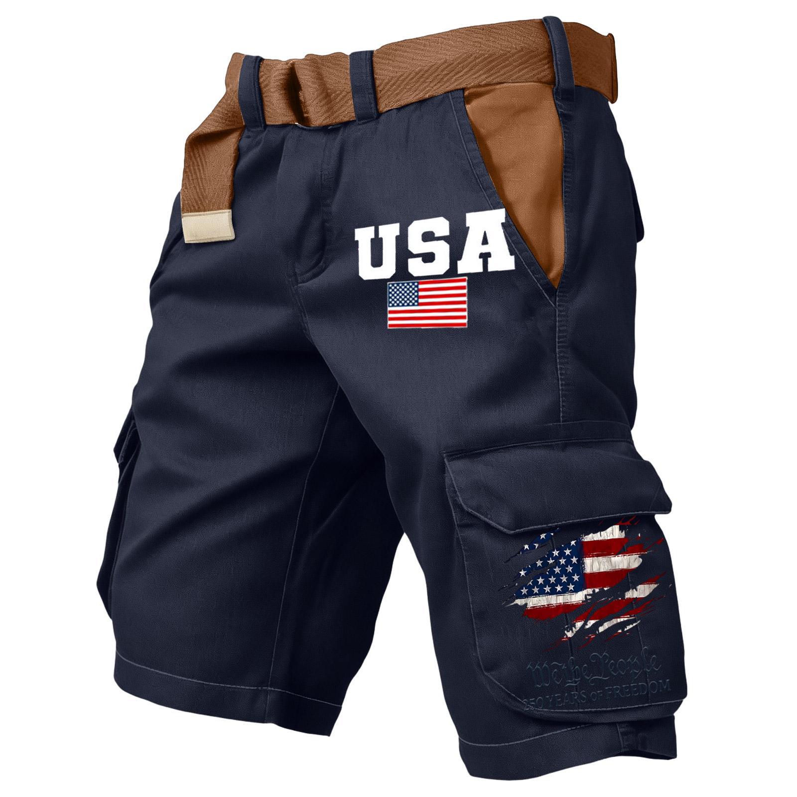 [Copy][Copy][Copy][Copy]Men's Retro Flag Print Cargo Shorts (Belt Not Included)!