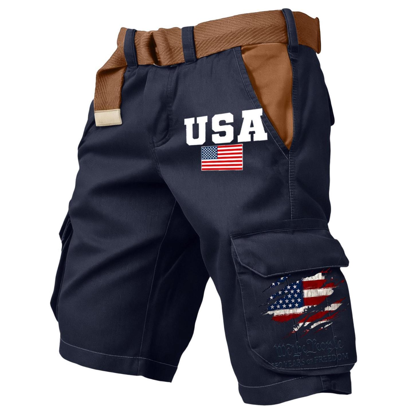 [Copy][Copy][Copy][Copy]Men's Retro Flag Print Cargo Shorts (Belt Not Included)!