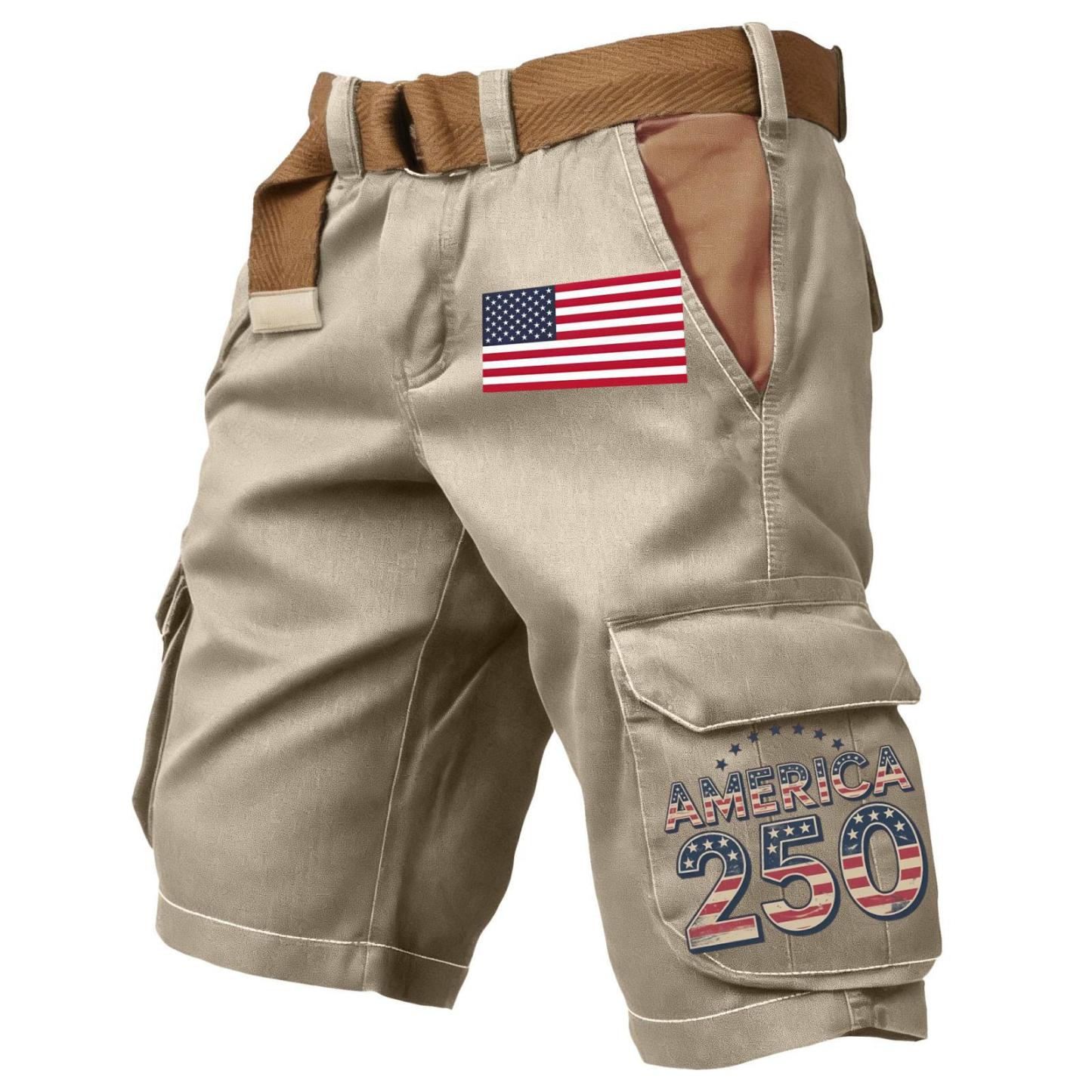 [Copy][Copy][Copy][Copy]Men's Retro Flag Print Cargo Shorts (Belt Not Included)!