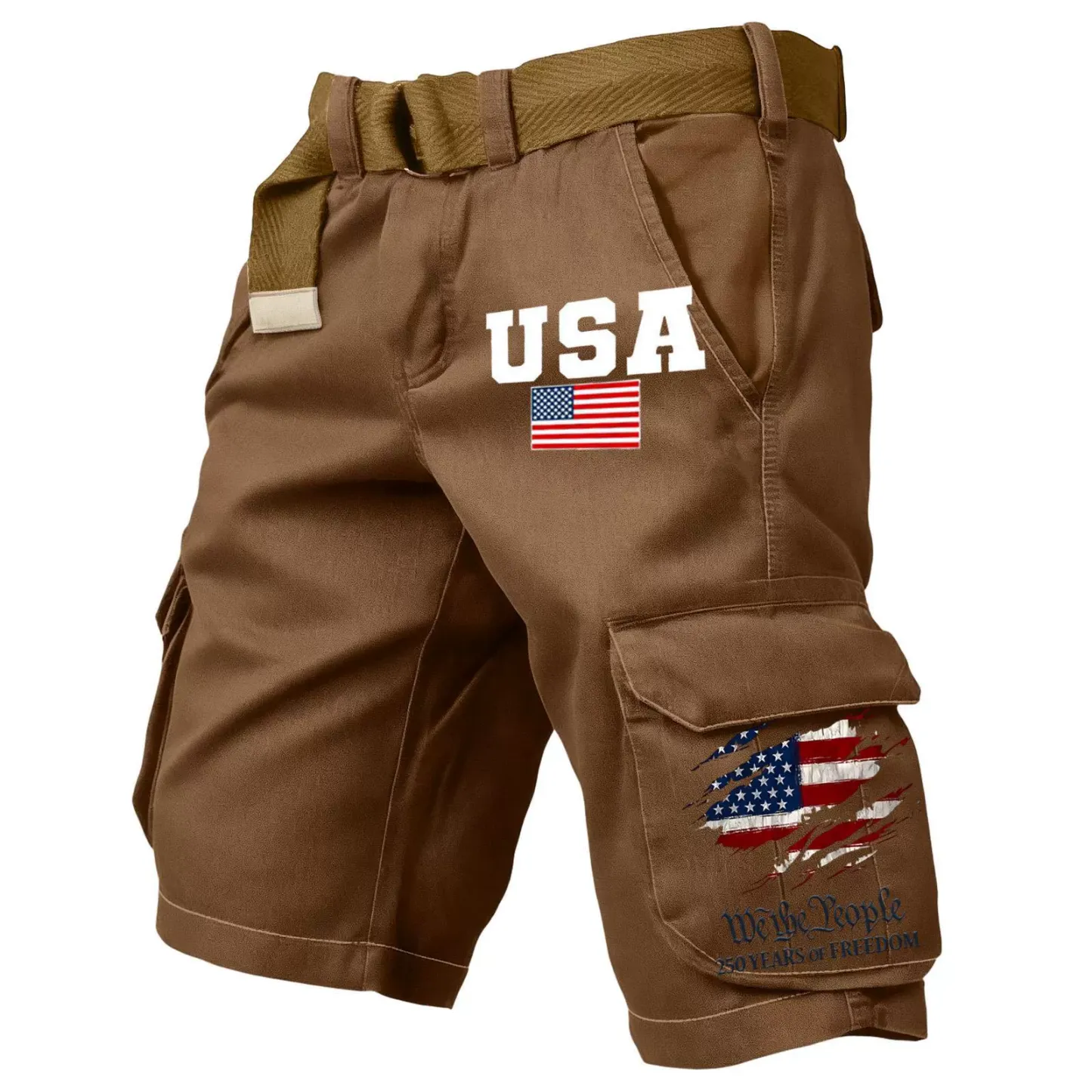 [Copy][Copy][Copy][Copy]Men's Retro Flag Print Cargo Shorts (Belt Not Included)!
