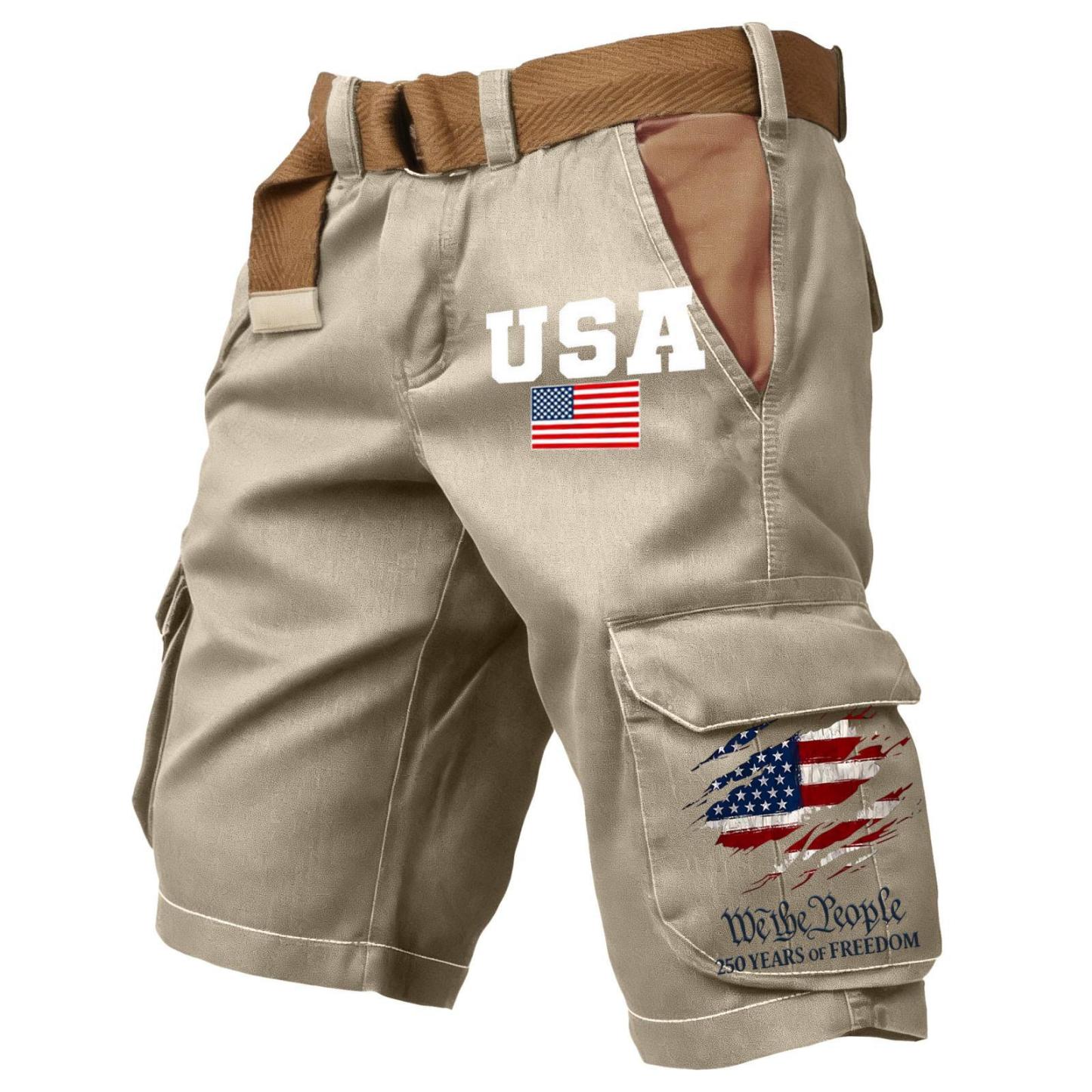 [Copy][Copy][Copy][Copy]Men's Retro Flag Print Cargo Shorts (Belt Not Included)!