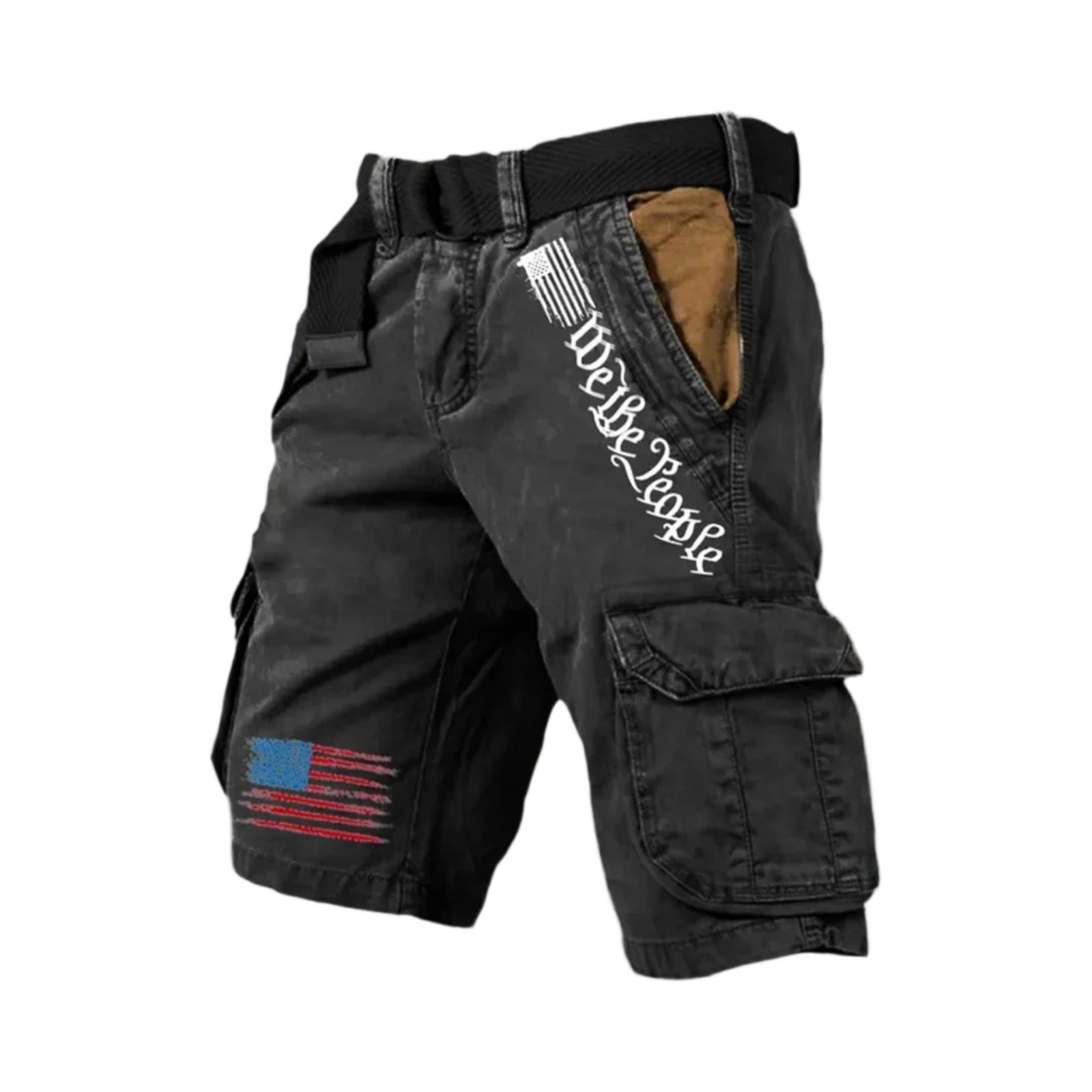 Men's Retro Flag Print Cargo Shorts (Belt Not Included)!