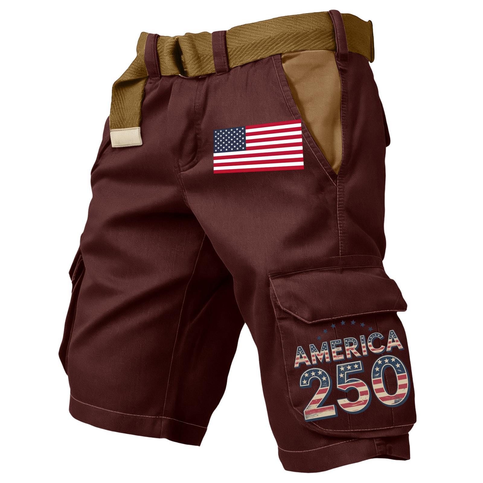 [Copy][Copy][Copy][Copy]Men's Retro Flag Print Cargo Shorts (Belt Not Included)!