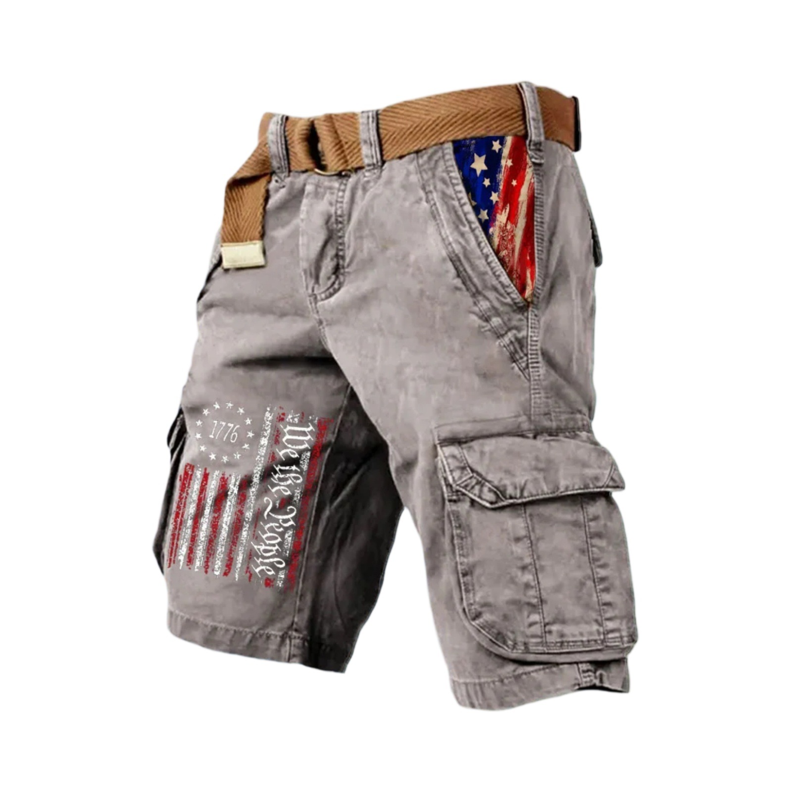 [Copy][Copy]Men's Retro Flag Print Cargo Shorts (Belt Not Included)!