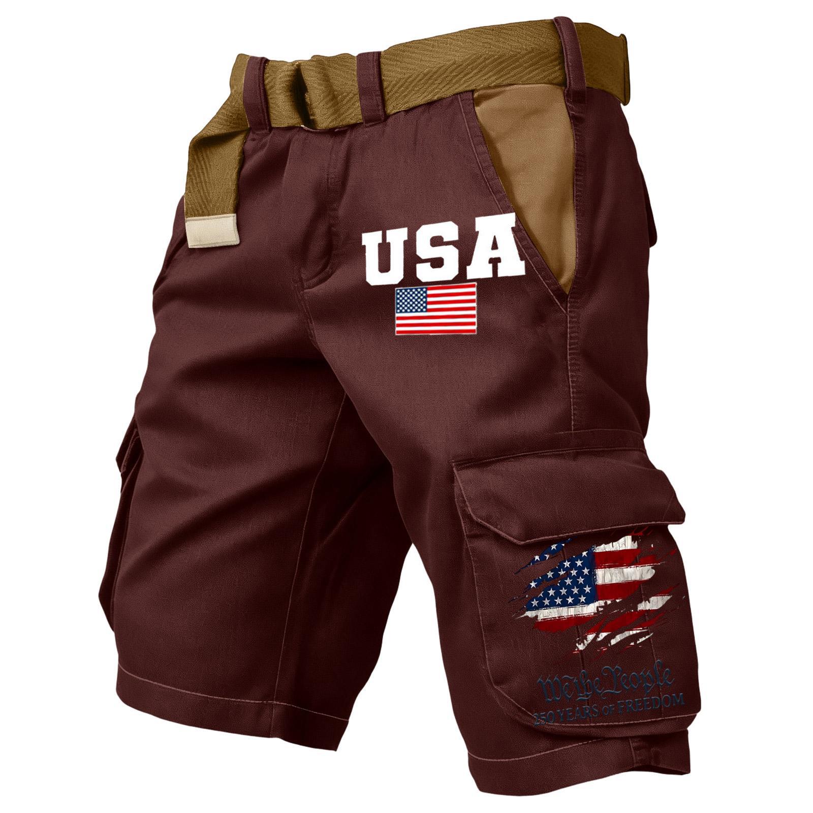 [Copy][Copy][Copy][Copy]Men's Retro Flag Print Cargo Shorts (Belt Not Included)!