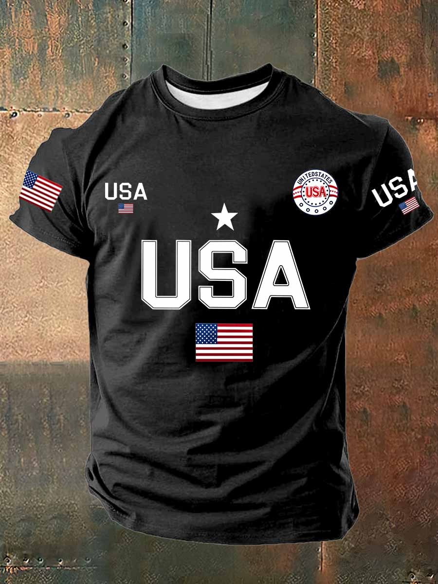 USA Flag Printed Cotton T-Shirt