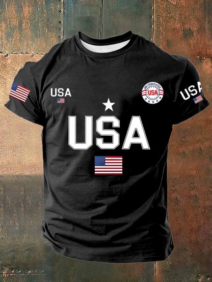 USA Flag Printed Cotton T-Shirt