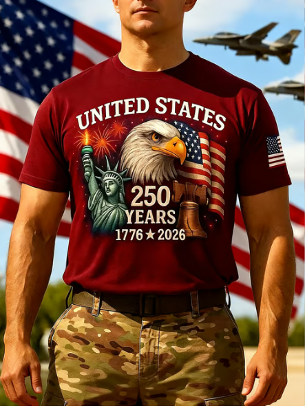 Men’s USA 250th Anniversary Print Crew Neck Short Sleeve T-Shirt