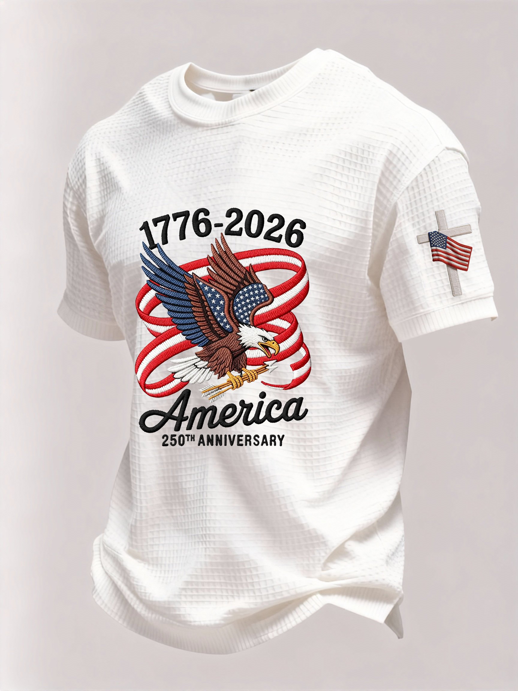 Men’s USA 250th Anniversary Embroidered Print Short Sleeve Waffle T-Shirt
