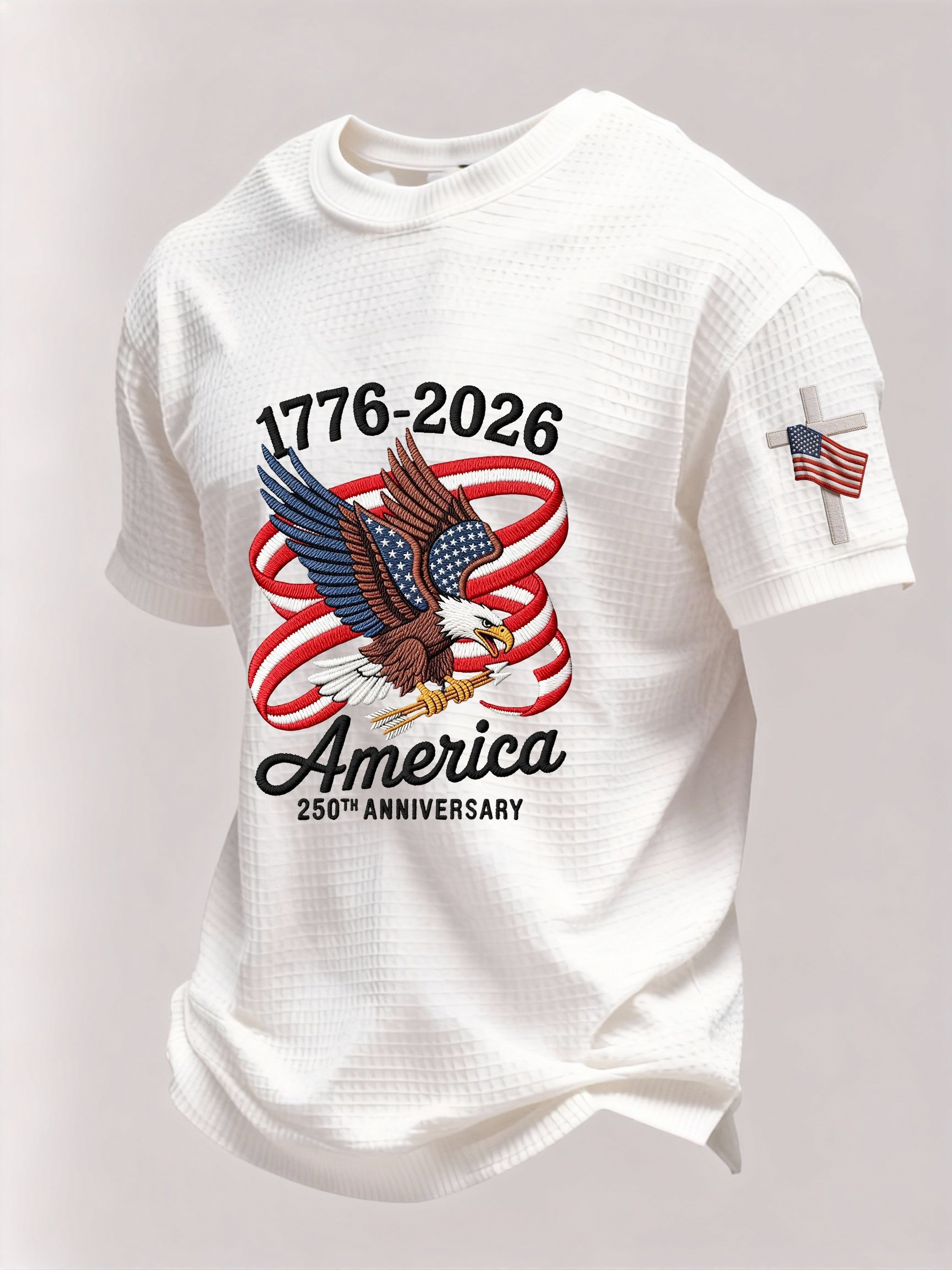 Men’s USA 250th Anniversary Embroidered Print Short Sleeve Waffle T-Shirt