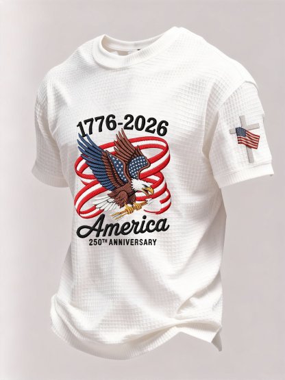 Men’s USA 250th Anniversary Embroidered Print Short Sleeve Waffle T-Shirt
