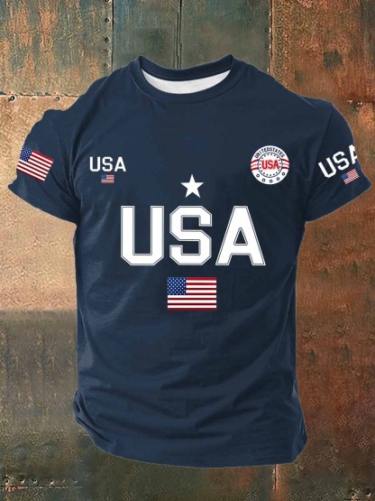USA Flag Printed Cotton T-Shirt
