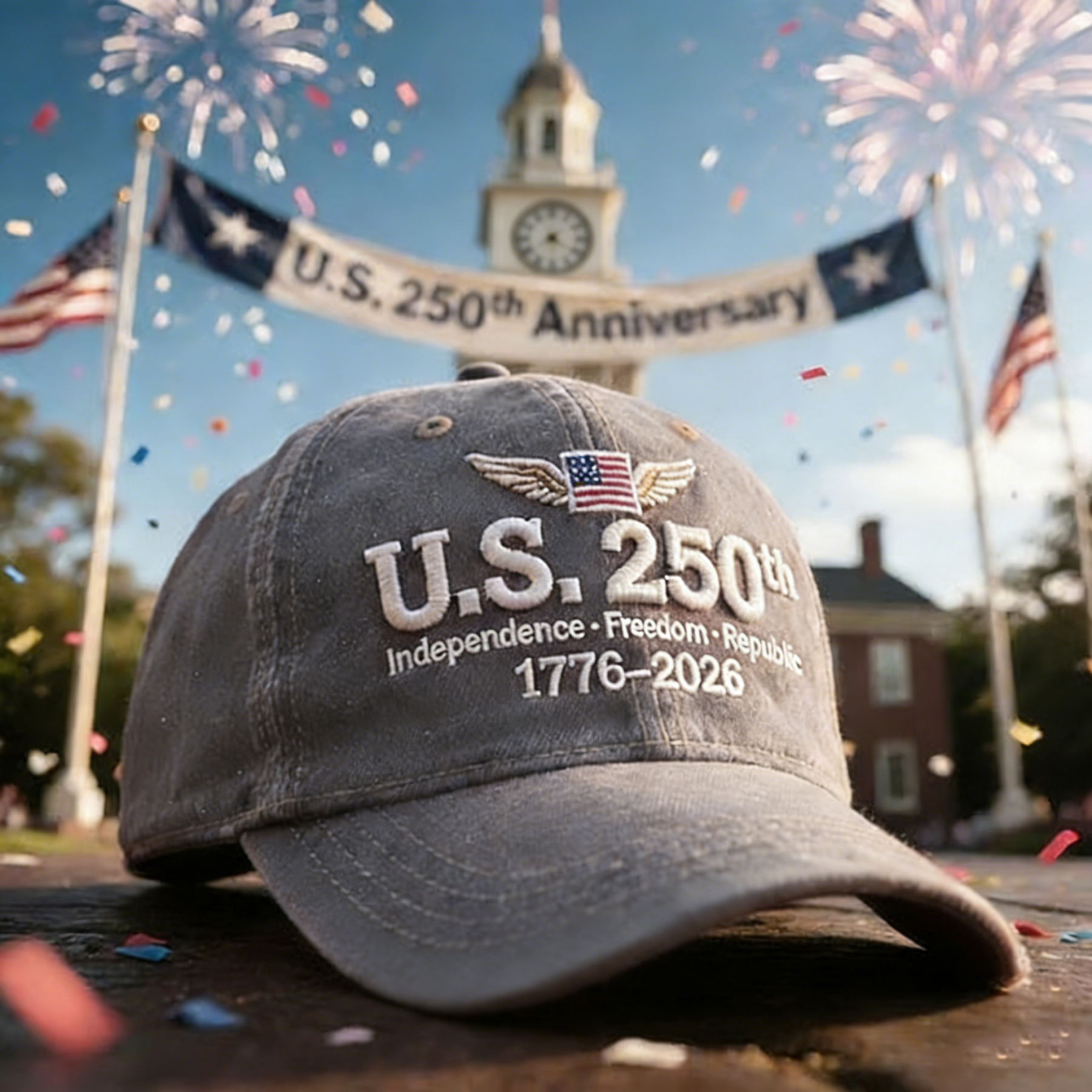 Unisex Casual Hat With A 250th Anniversary Of The United States Commemorative Print