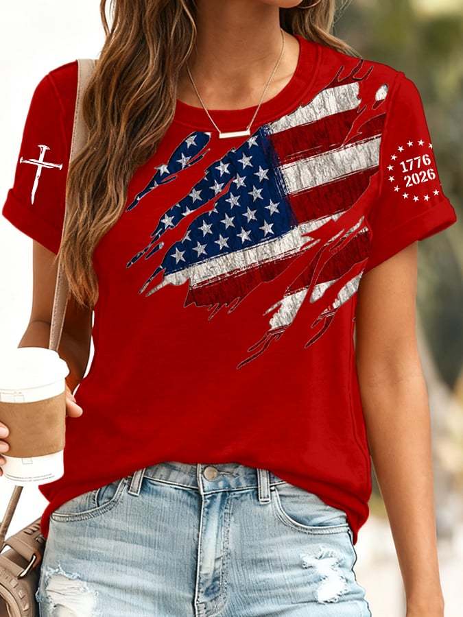 Women's 250th Anniversary National Flag Print Casual T-Shirt