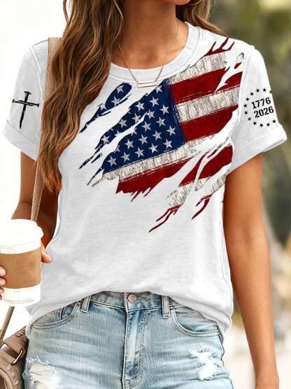 Women's 250th Anniversary National Flag Print Casual T-Shirt