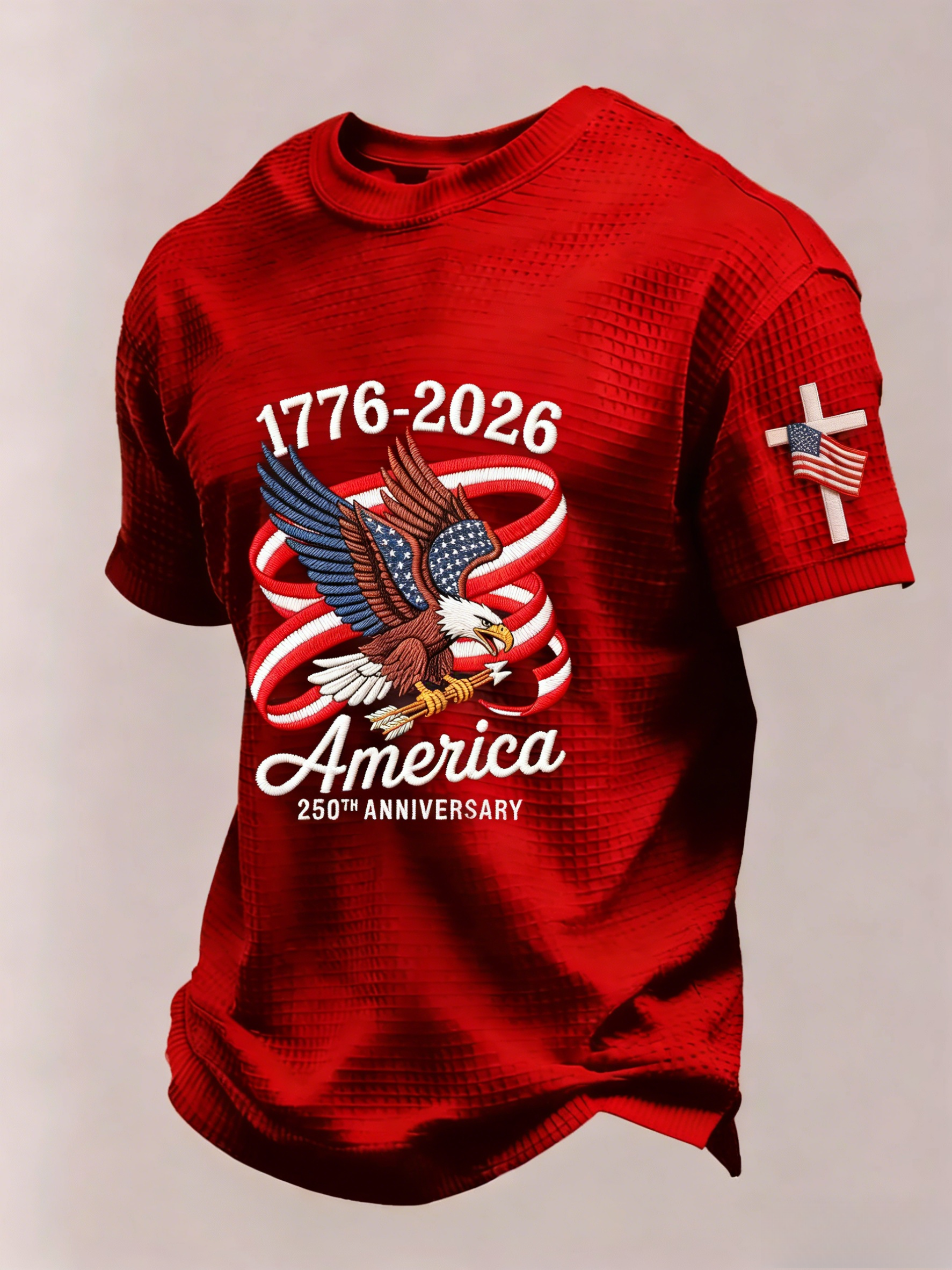 Men’s USA 250th Anniversary Embroidered Print Short Sleeve Waffle T-Shirt