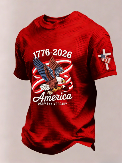 Men’s USA 250th Anniversary Embroidered Print Short Sleeve Waffle T-Shirt