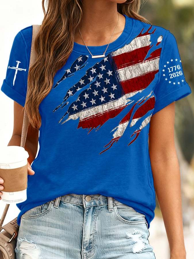 Women's 250th Anniversary National Flag Print Casual T-Shirt
