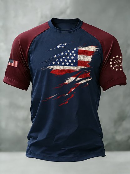 Men'S USA Flag Casual Short-Sleeved Crew Neck T-Shirt
