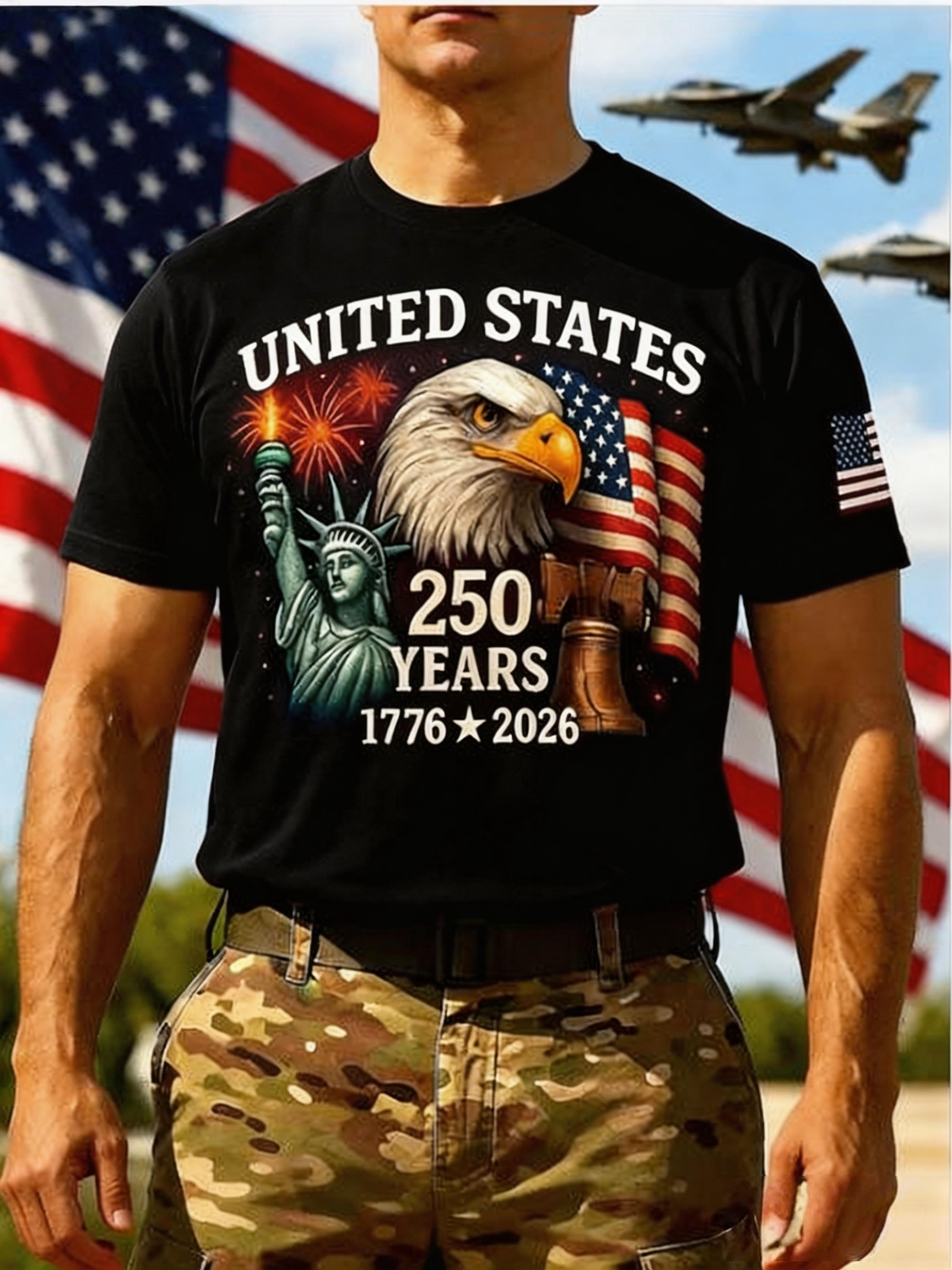 Men’s USA 250th Anniversary Print Crew Neck Short Sleeve T-Shirt