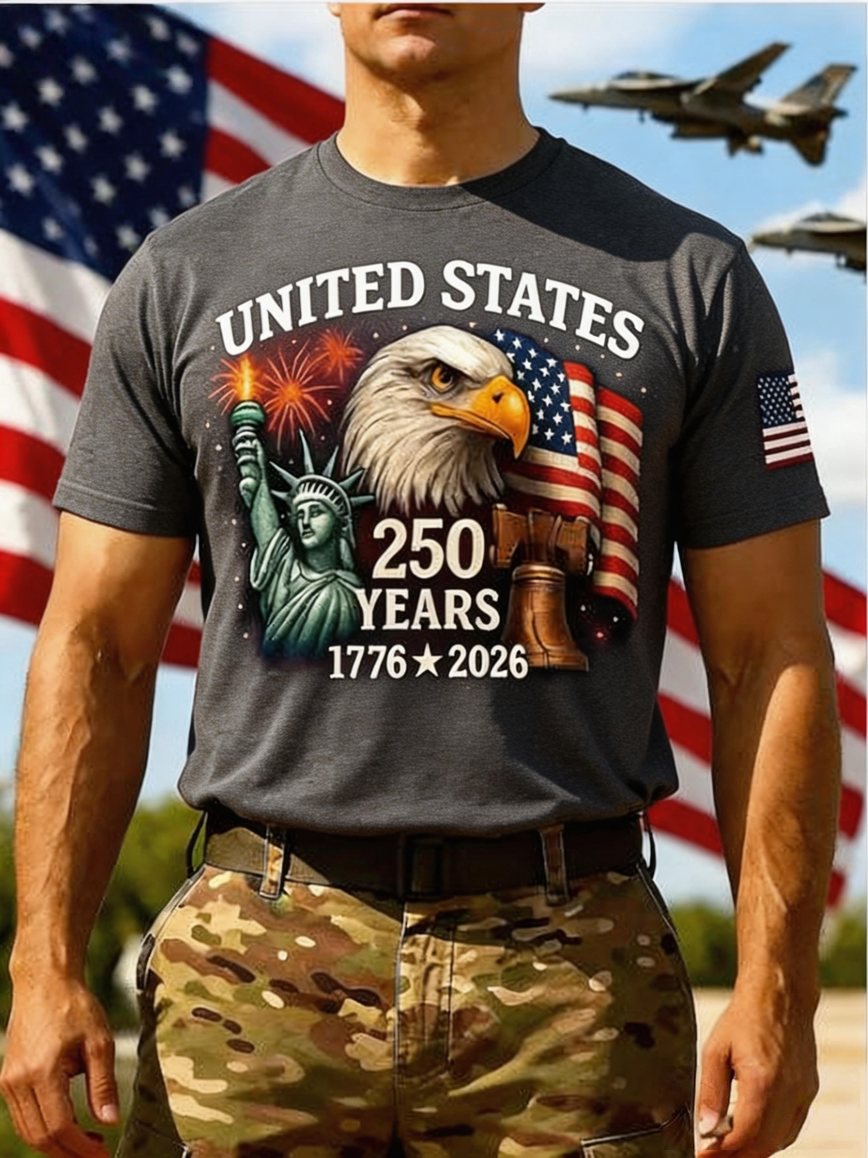 Men’s USA 250th Anniversary Print Crew Neck Short Sleeve T-Shirt