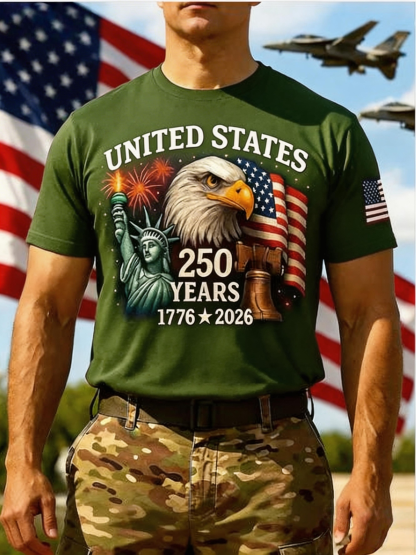Men’s USA 250th Anniversary Print Crew Neck Short Sleeve T-Shirt
