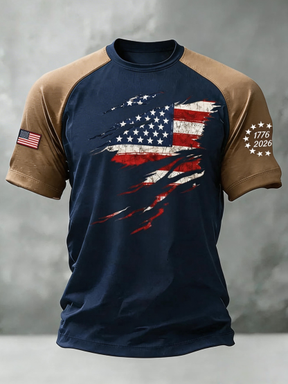 Men'S USA Flag Casual Short-Sleeved Crew Neck T-Shirt