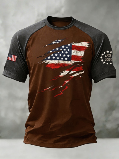 Men'S USA Flag Casual Short-Sleeved Crew Neck T-Shirt