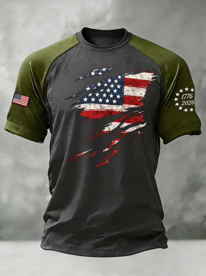 Men'S USA Flag Casual Short-Sleeved Crew Neck T-Shirt